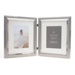 Discount ⭐ 2 Opening Silver Hinged 5" x 7" Frame with Mat, Expressions™ by Studio Décor® by Studio Decor ❤️